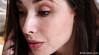 Brunette Teen Lesbian Fists Stepmom with Strapon in Bondage