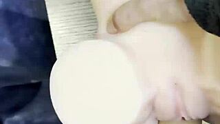 fucking my tattooed sex doll with huge cock while watching porn ends in cum load