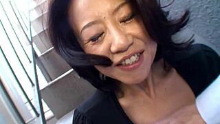 Asian mom Junko Sakashita got excited and showed her big tits on the street in sexy lingerie fucking