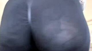 Why does this milf tease with her big ass and tits in those sheer leggings up close?