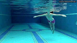 Lady Dee, cute shy Czech teen, swims and smokes by the pool