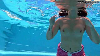 Lady Dee, cute shy Czech teen, swims and smokes by the pool