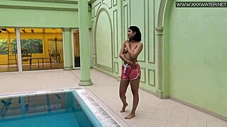 Lady Dee, cute shy Czech teen, swims and smokes by the pool