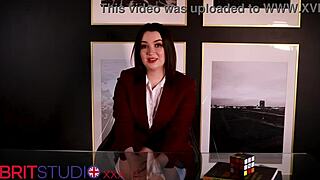 Teen student in stockings gives jerk off instructions with feet