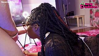 Ebony Whore Inhales White Daddy's Big Black Cock!