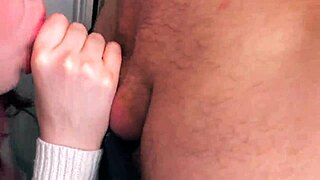 public blowjob on balcony with deepthroat cumshot from cute chubby homemade brunette