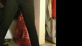 Oiled bbw milf model teases in solo striptease with wet fat body undressing as slutty whore on webcam