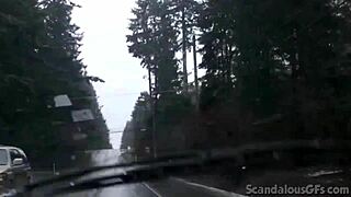 Teen hottie strips and masturbates wildly in car with teasing fingering action!