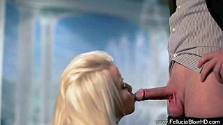 Do you love this silky blonde milf giving a sensual blowjob until cumshot?