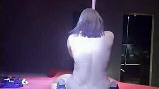 brunette with big tits and ass fucks security guard after swing show, gaping orgasm