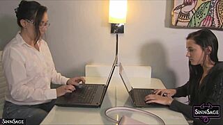 Brunette Sinn Sage and Georgia Jones, wanna see scissoring in lingerie?