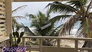 ebony wife flashes pussy at beach house and bends over for doggystyle