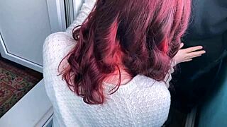 public blowjob on balcony with deepthroat cumshot from cute chubby homemade brunette