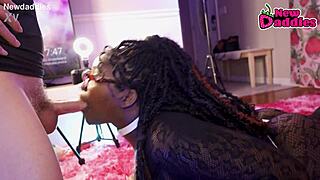 Ebony Whore Inhales White Daddy's Big Black Cock!