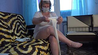 i'm a mature plump nurse using rubber gloves stockings and dildo for arousal therapy with cream pie example