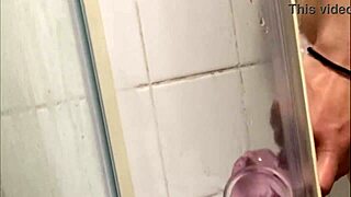 Raw real amateur arab teen masturbating with huge dildo in shower cumming hard during eid