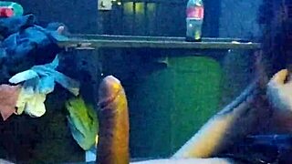 Intriguing submissive latina whore gagging on huge cock and balls with deepthroat cum swallow