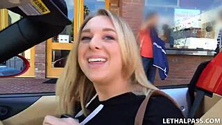 busty blonde babe gets picked up by porn agent for casting interview