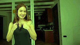 cheeky rich guy chats with cleaning girl at work in pov style