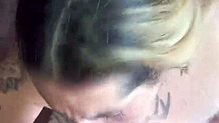 she gets mad after i give her friend deepthroat blowjob and blast cumshot on his face. slut latina sucks cock with handjob in crazy tattoo scene.