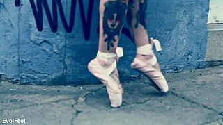 Ballerina Wearing Ballet Shoes Walking Down Street With Blonde Dancing Feet Fetish
