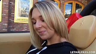 busty blonde babe gets picked up by porn agent for casting interview