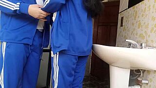 hey, caught this latina schoolgirl having a quickie in the school bathroom with her friend