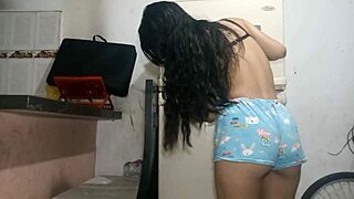 Slutty Stepsister Latina Babe Heads To Kitchen For Big Cock Blowjob And Sloppy Fucking