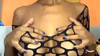 Delicious brunette babe shows off her creamy pussy and sweet natural tits in homemade play