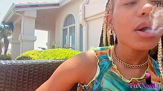 smoker jenna foxx rubs horny trimmed pussy outdoors in lingerie