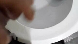 Black guy masturbated close up in restroom until he came hard