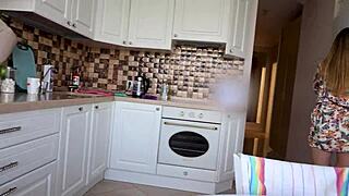 Oh my god what are you doing as he fucks his friend's juicy mom in the kitchen