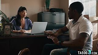 Busty latina milf wife Little Puck licks and fucks husband with big black cock