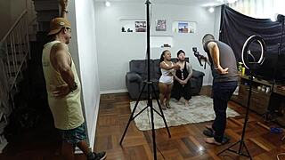 Hey, is the old guy crazy to fuck that skinny big-ass Anãzinha in this wild suruba backstage?