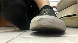 Black Socks Teasing Removal With Spit On Brazilian Feet In Softcore Fetish