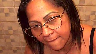 I find my stepmom's thongs in the bathroom and she catches me jerking off with dirty talk and blowjob from chubby milf with big natural tits and ass