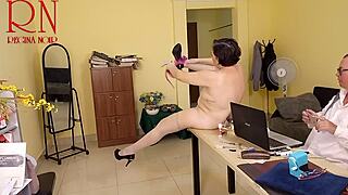 yoga time in office with secretary tight pussy close up boss