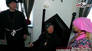 deutsche putzfrau in der kirche zum sex verführt with blonde small tits milf in amateur roleplay as cleaning lady.