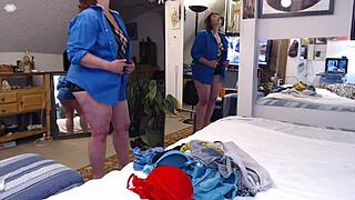 I caught my neighbor jerking off on my dirty panties in the laundry room. He watched my big tits and ass while stroking his cock.