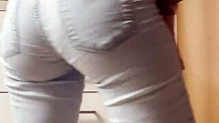 I striptease dance in tight jeans as homemade petite 18+ blonde with big ass and tight pussy.