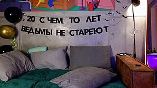 oh man, this hot girl is dancing a striptease with her small tits and cute vibe while using a big cock dildo