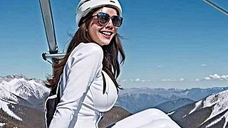 At the ski resort weekend, part one unfolds with AI-illustrated leather catsuit scenes in snowy outdoor settings.