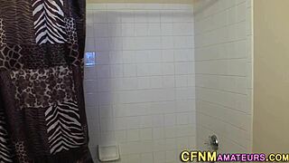 busty cfnm babe tugs big cock for cum in mouth with monster tits handjob