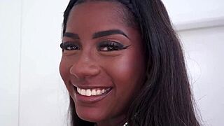 20 Years Old Brazilian Ebony with Perfect Breasts Takes Monster Cock Balls Deep Then 2 More in DAP Anal 3on1