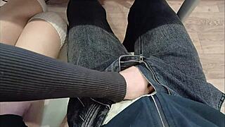 jerked off my classmate's cock under the desk during college lecture in outdoor spot