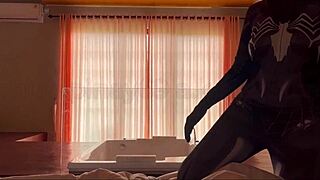 Spidy chubipinay69 rescues with wet pussy blowjob and huge tits creampie in bathroom!