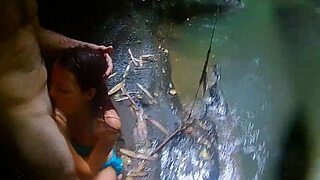 Exotic couple fucks in tropical rain reaching orgasm in jungle shower 😈🌴