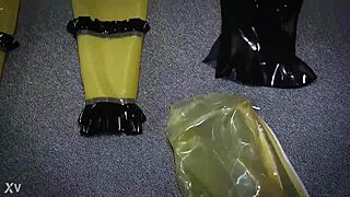 3 layers latex 4 layers gloves gasmask self-bondage oh man this bound catsuit feels intense