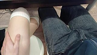 jerked off my classmate's cock under the desk during college lecture in outdoor spot