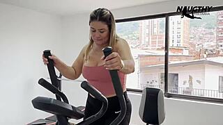 Blonde Milf Masturbates with Huge Toys in Gym While Talking to Lover